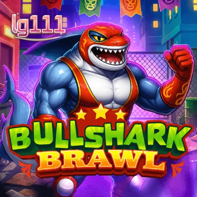 Tampilan visual slot Bullshark Brawl dengan tema gulat hiu yang penuh warna