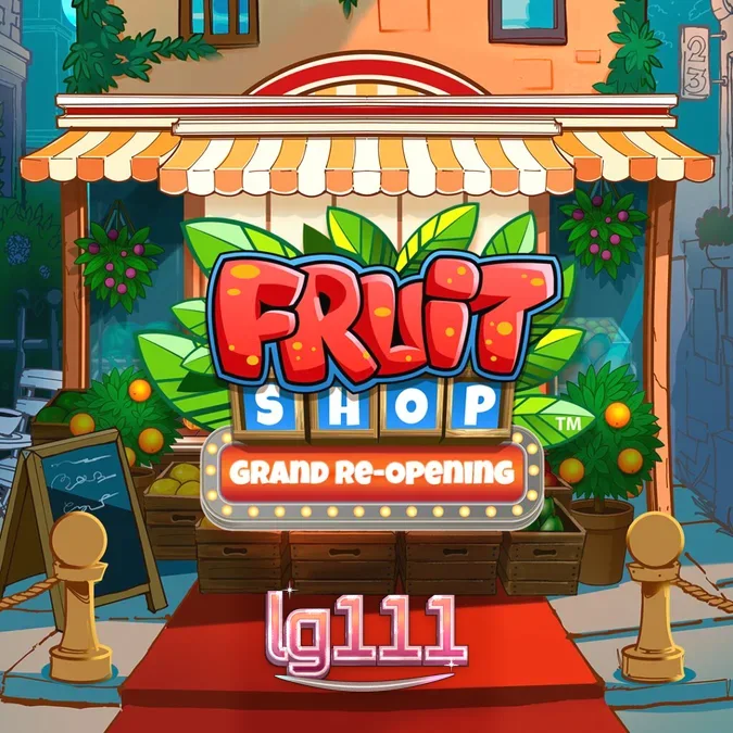 Tampilan visual slot Fruit Shop Grand Re-Opening dengan simbol buah-buahan yang cerah dan modern.
